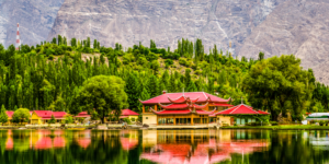 Resort shadow in the lake in the Gilgit Baltistan region of Pakistan Image 1000x500 1